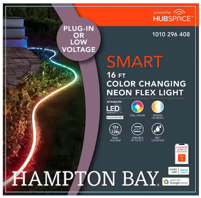 Hampton Bay Smart 1000 Lumen 16ft White RGB LED Neon Flex Rope Light 120V Plugin