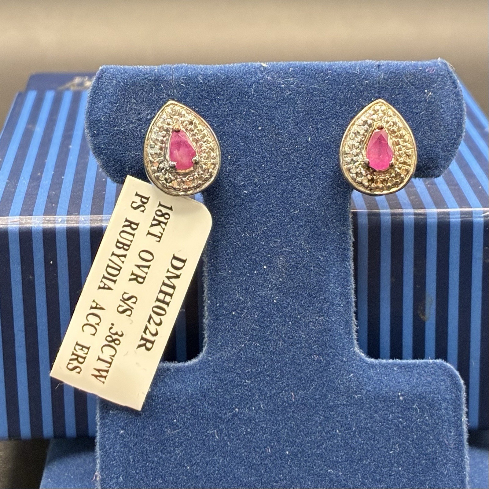 Never Worn, Ruby & Diamond Teardrop Shape Post Ea… - image 1