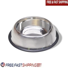 Non Tip Stainless Steel Dog Bowl Hygienic Easy Clean Medium Non Skid 32oz New