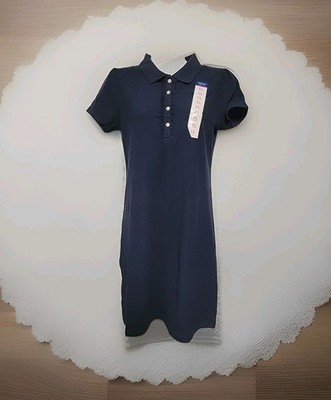 New French Toast Girls' Short Sleeve Ruffle Polo Shirt Dress Navy Blue XL-14/16 