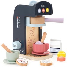 Wooden Coffee Maker Playset,13 Pcs Polar Espresso Machine with Play Food for ...