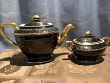 Vintage Hall China Teapot & Lidded Sugar Bowl Made USA Mid-Century Modern