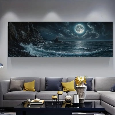 Panoramic Full Moon And Ocean Scene Painting Canvas Wall Art Home Décor Picture