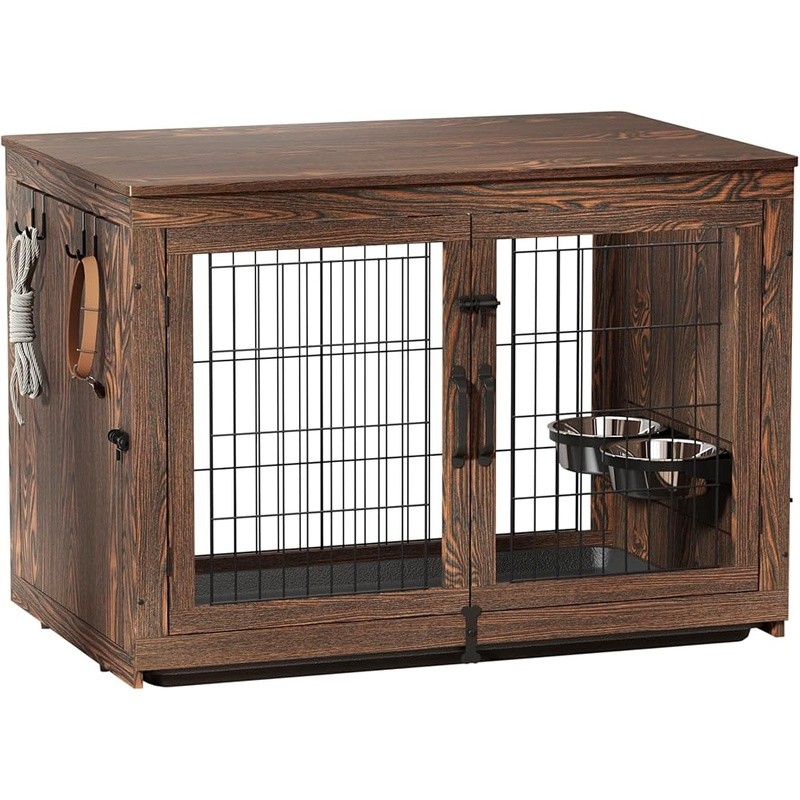 как выглядит Dog Crate W/ Rotating Bowls Removable Tray Sturdy Locking Design Indoor Use фото