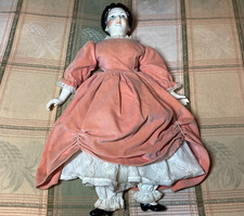 Vintage China Head Doll 20 Porcelain with Cloth Dark Hair