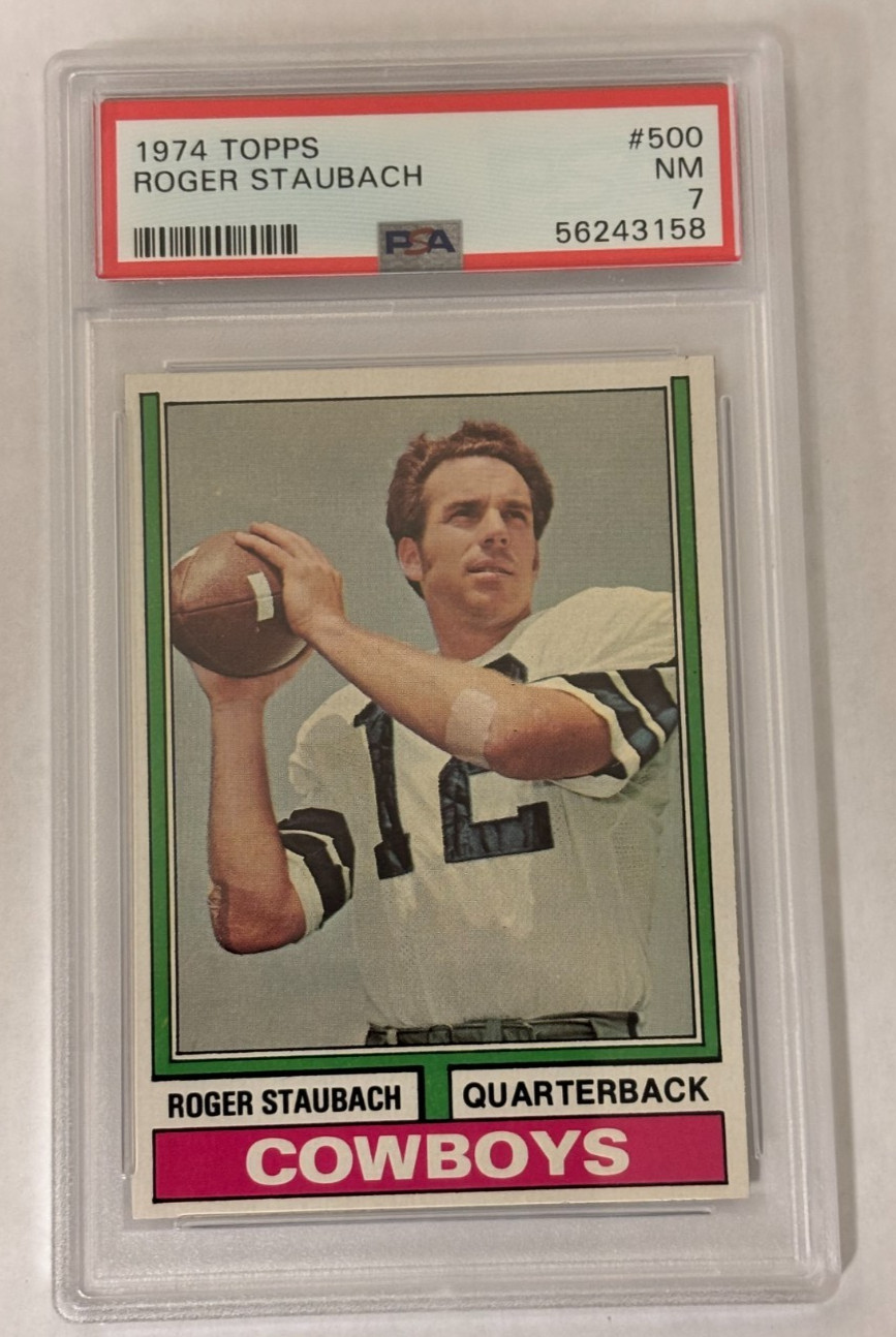 1974 Topps Football #500 Roger Staubach Graded PSA 7 Dallas Cowboys Navy