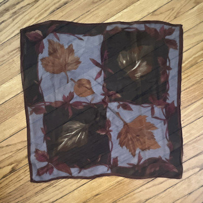 Halston Women's Square Silk Chiffon Scarf Floral Flower Print Brown Logo