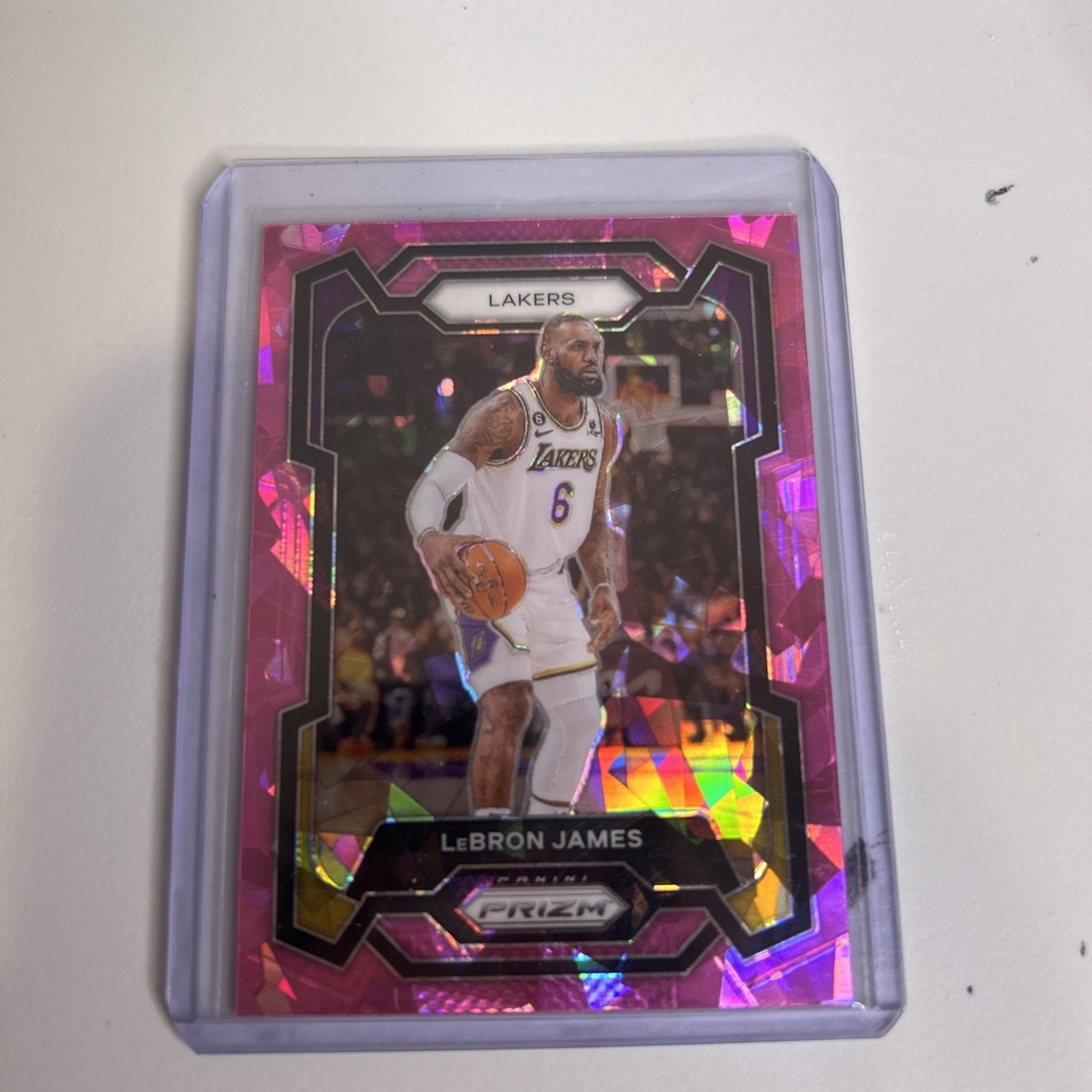 LEBRON JAMES 2023-24 PANINI PRIZM PINK CRACKED ICE #63 LOS ANGELES LAKERS MINT