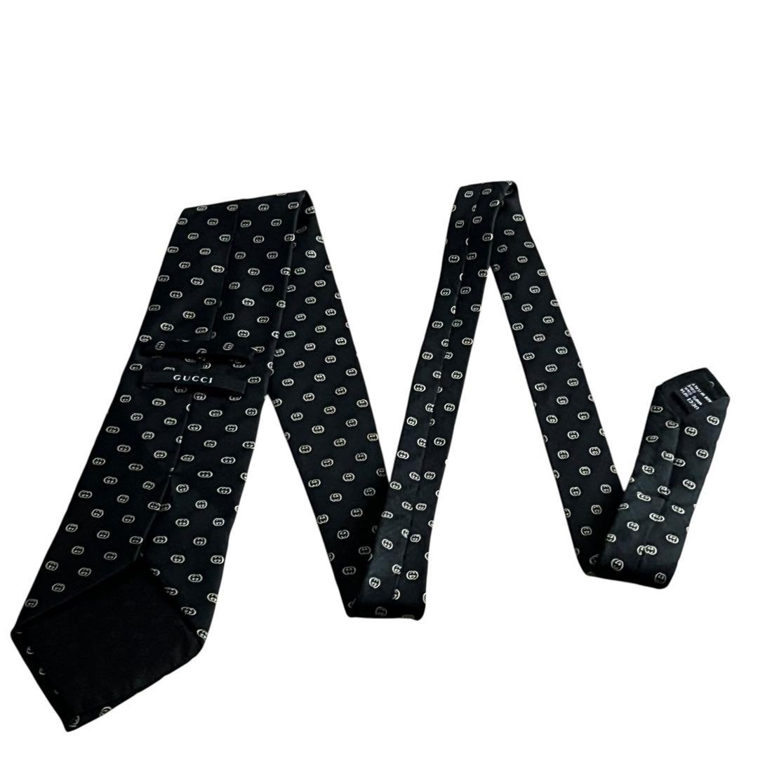 Gucci GG Interlocking Pattern Silk Tie Black Gold… - image 16