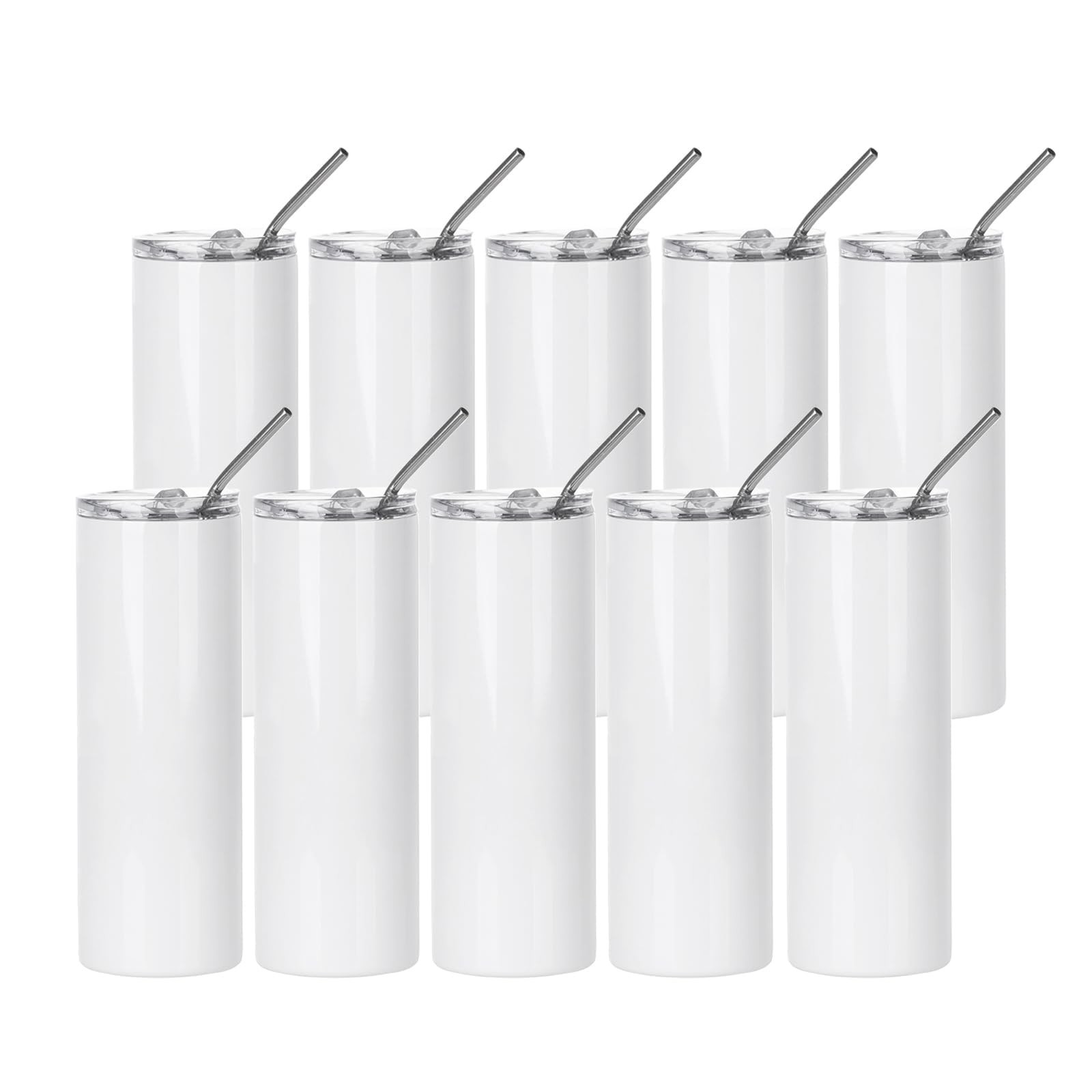 PYD Life 10 Pack Sublimation Tumblers Bulk Blank 20 OZ Skinny White Stainless...