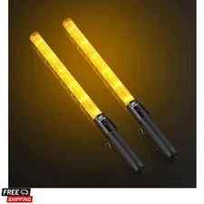 2 Pack 21 Inch Traffic Wand, Yellow Led Traffic Control Baton, Night Safety L...