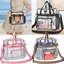 Clear PVC Tote Pack Bag Women Transparent Handbag Zip Purse Stadium Security