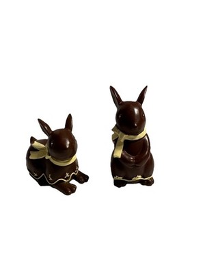 Vintage Chocolate Candy Easter Bunnies Figurine / Pair / Yellow Scarf 4 1/2 H