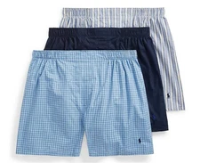 POLO Men's Underwear Woven Cotton Boxers Ralph Lauren 3 PACK Plaid Stripe