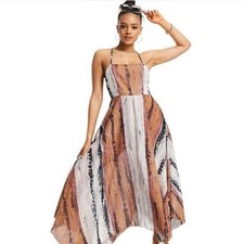 ASOS DESIGN floaty hem midi beach dress in natural tie-dye size 6