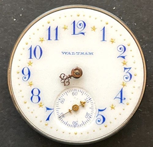 Antique 1903 Waltham Model 1900 110 Pocket Watch Movement Fancy Dial Ticks 0s 7j