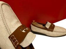$889.00!!GUCCI MEN OFF WHITE LEATHER GG LOGO LOAFERS SHOES MARKED UK SIZE  5.5 G