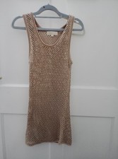 Ladies open-knit dress with beads-beige colour size XS
