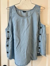 A.N.A. New Approach Light Denim Women's Tank Style Top w/ Buttons on Side Sz 1X