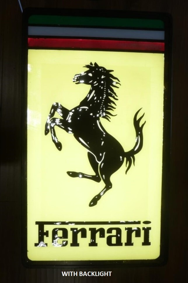 1960`s Ferrari Illuminated Vintage Dealer Rare Sign 37"3/4x 22"x 5"7/8 Original