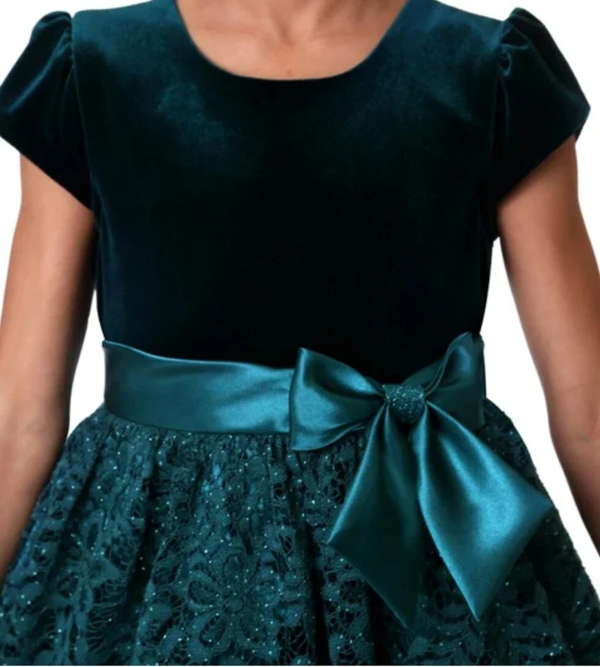 Jona Michelle Big Girl's Sparkling Elegant Velvet & Lace Fanciful Dress-Size-5 - Image 3 of 4