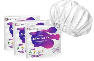 3pk -Omnitex Premium Rinse Free Shampoo Cap, Microwaveable, With Conditioner