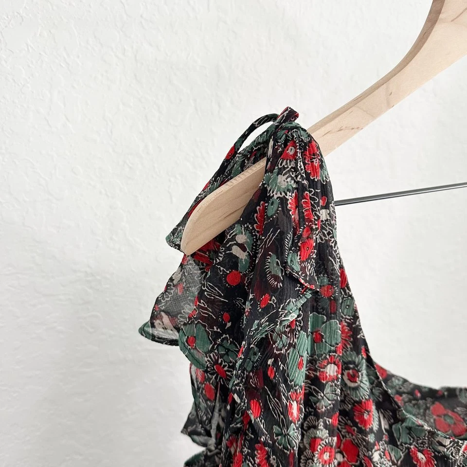 Veronica Beard Ballard Silk One Shoulder Floral Ruffle Dress Black Red Size 8 - Image 2 of 4