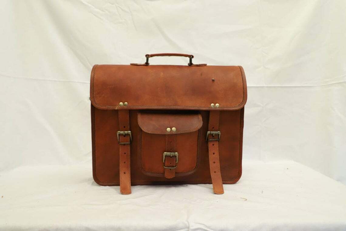 New Collage Laptop Vintage Goat Leather Messenger Satchel Cross-body Genuine