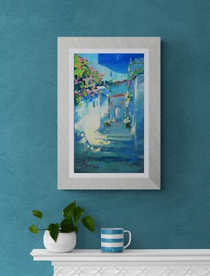 Santorini street Greece painting Original art Oil on canvas by S
