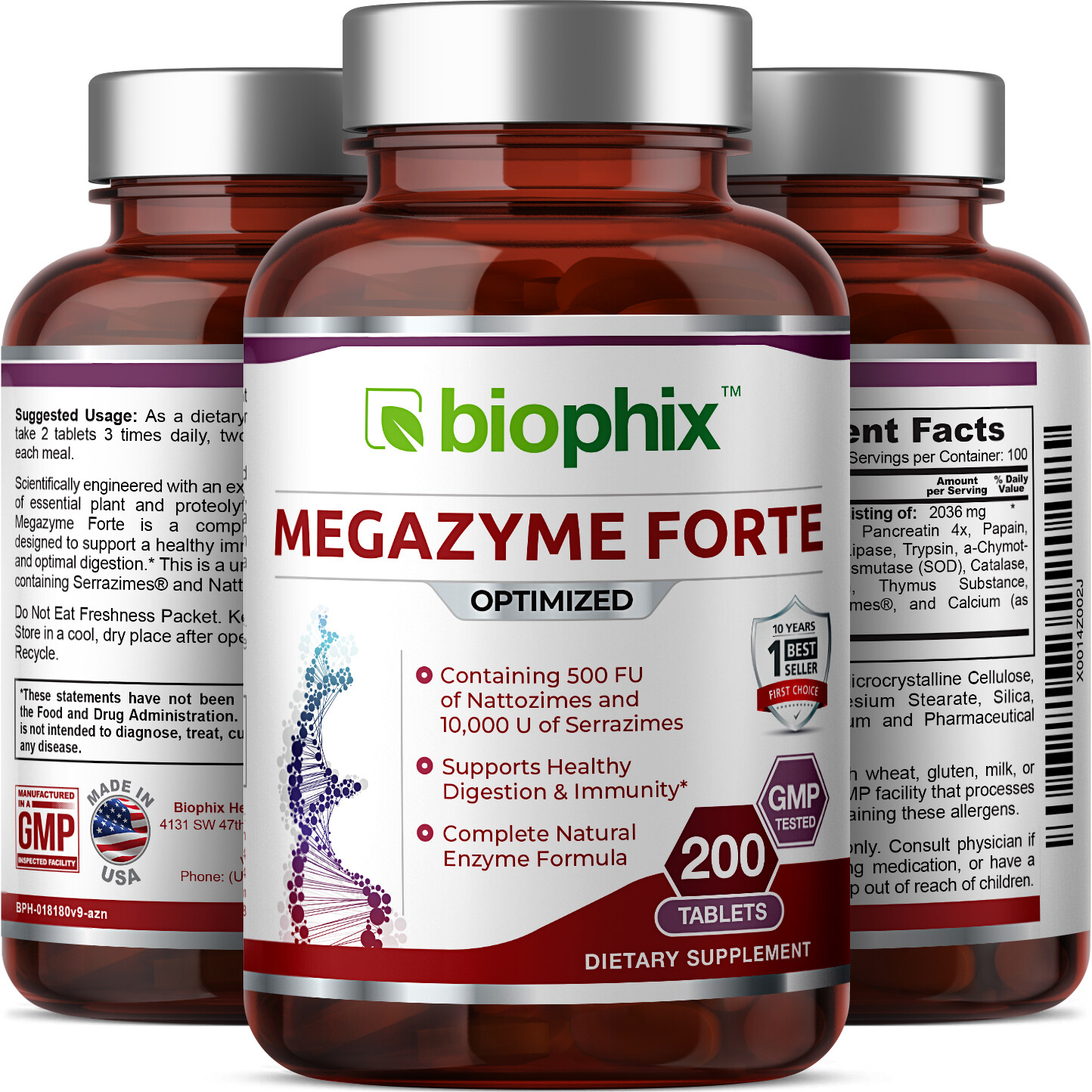 Biophix Megazyme Forte v2 Optimized Proteolytic Enzyme Formula 200
