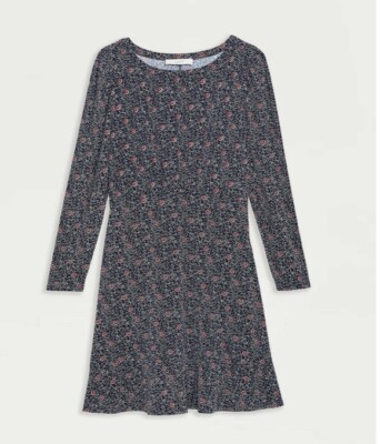 LOFT Women's NWT Floral Flounce Flare Dress - Industrial Navy - Size 0 |  eBay