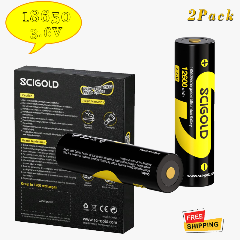 2pack 3500mah 3.6v 12600mWh Scigold Rechargeable Batteries