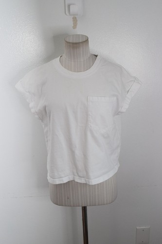MOTHER The Keep On Rolling Pocket Tee Sz Small White Cropped Cuff