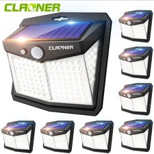 CLAONER 128 LED Solar Motion Sensor Lights Outdoor Waterproof Security Wall Lamp