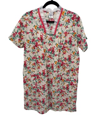 #ad Vintage Private Moments Pearl Snap House Dress Medium White Floral Cotton Blend $40.00