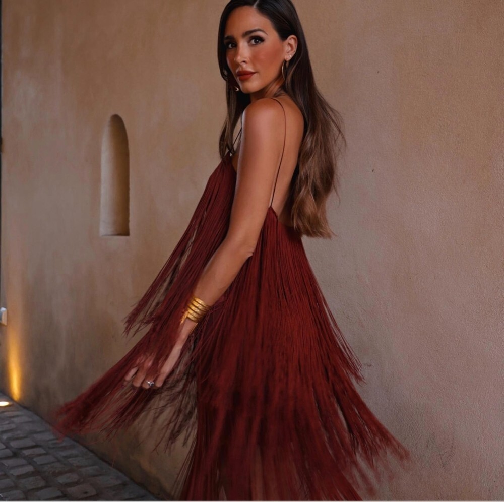 ZARA $119 FRINGE KNIT MIDI DRESS BROWN S M L NWT | eBay