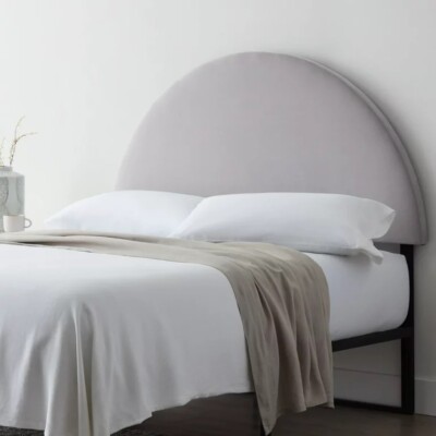 Gap Home Half-Moon Upholstered Velvet Headboard, Queen, Gray