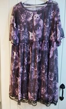 Shein Curve cat print 2XL purple dress NWOT lace trim tabby XXL plus oversized