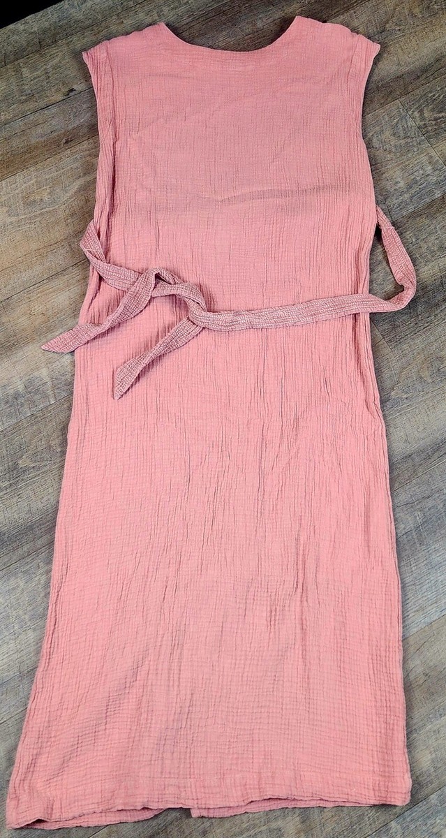 Faherty Dream Costa Organic Cotton Sleeveless Belted Dress Coral Size Small