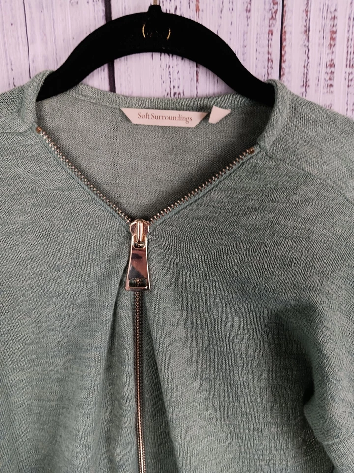 Suéter Soft Surroundings Para Mujer’s M Verde Salvia Valentina Cremallera Tejido Ligero Foto 3 de 4