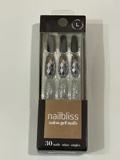 NAIL BLISS SALON GEL NAILS OBSIDIAN DIAMOND GN45 LONG 30 GLUE-ON FAUX