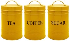 Set of 3  Kitchen Coffee Granules, Tea Leaves & Bags & Sugar Cubes Canisters,