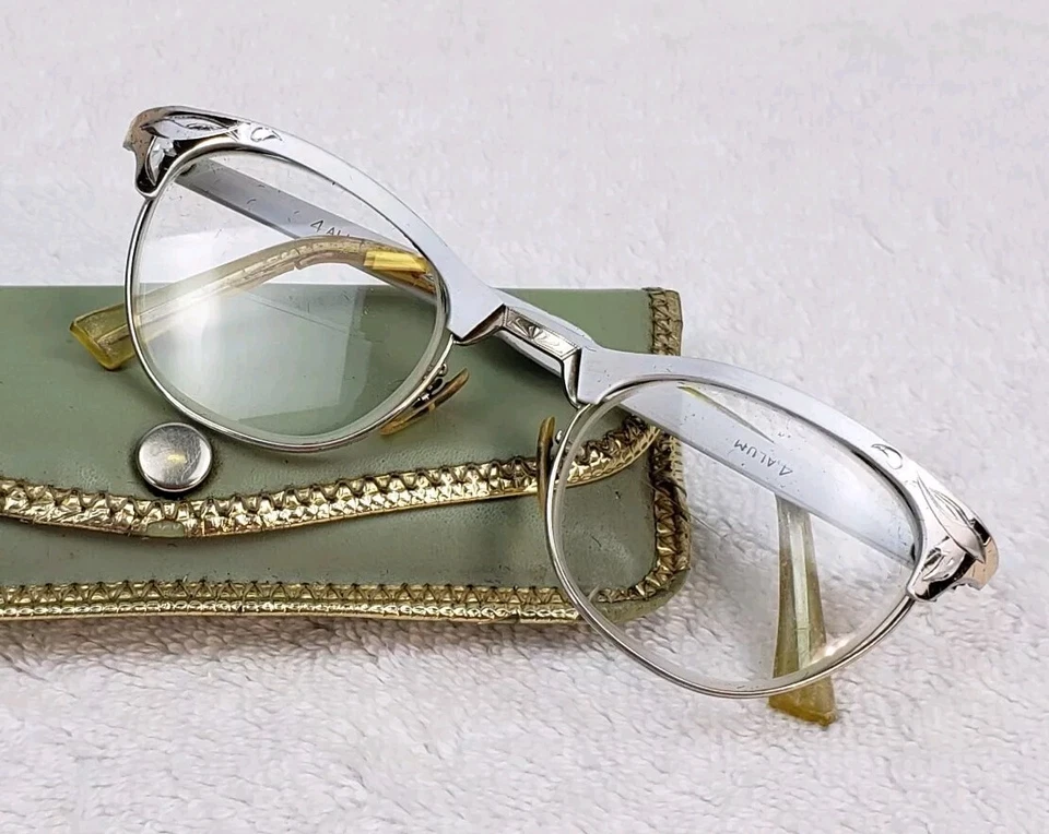 Monturas de gafas Cateye Browline de colección verdaderas 12kt GF aluminio plateado  Foto 2 de 4