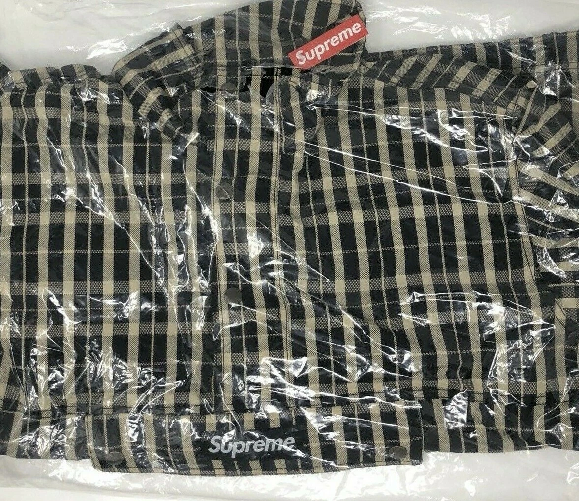 Veste pull marron à carreaux nylon Supreme taille L FW18 DS neuve en main 