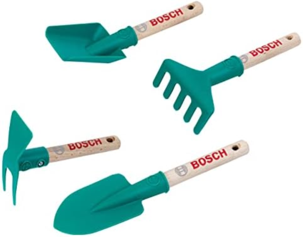 Theo Klein 2735 Bosch Set di attrezzida giardino, Include vanga, rastrello, pala