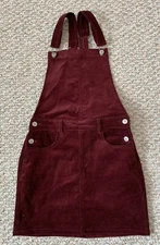 Love Tree Junior Burgandy Corduroy Overall Dress Jumper Pockets Stretch Size S