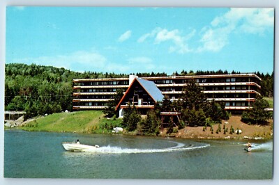 Mt. Snow Vermont VT Postcard Water Skiing Snow Lake Lodge Ski Area c1960 Vintage