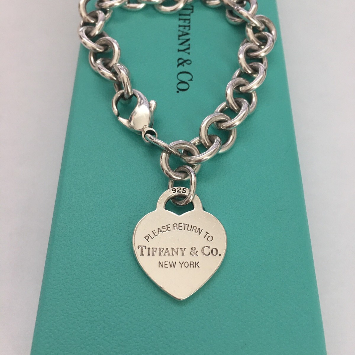 Please Return Tiffany & Co. Silver Heart Tag Chain Link Bracelet