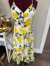 Lulus Afternoon Air Yellow Lemon Print High-Low Midi Dress Medium