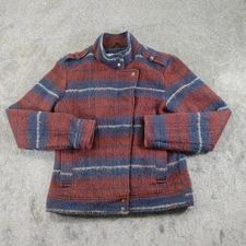 M&S Indigo Jacket Womens UK 12 Red Blue Striped Wool Blend Snap Buttons